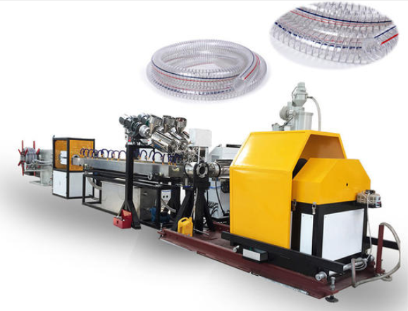 ЭКСТРУЗИОННАЯ ЛИНИЯ ДЛЯ ПРОИЗВОДСТВА ШЛАНГОВ ИЗ МЯГКОГО ПВХ, АРМИРОВАННЫХ СТАЛЬНОЙ ПРОВОЛОКОЙ